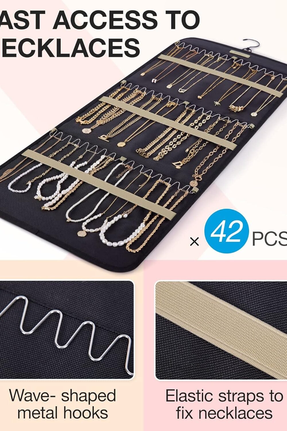 Double-Sided Jewelry Organizer With Hooks - Black - Image 3