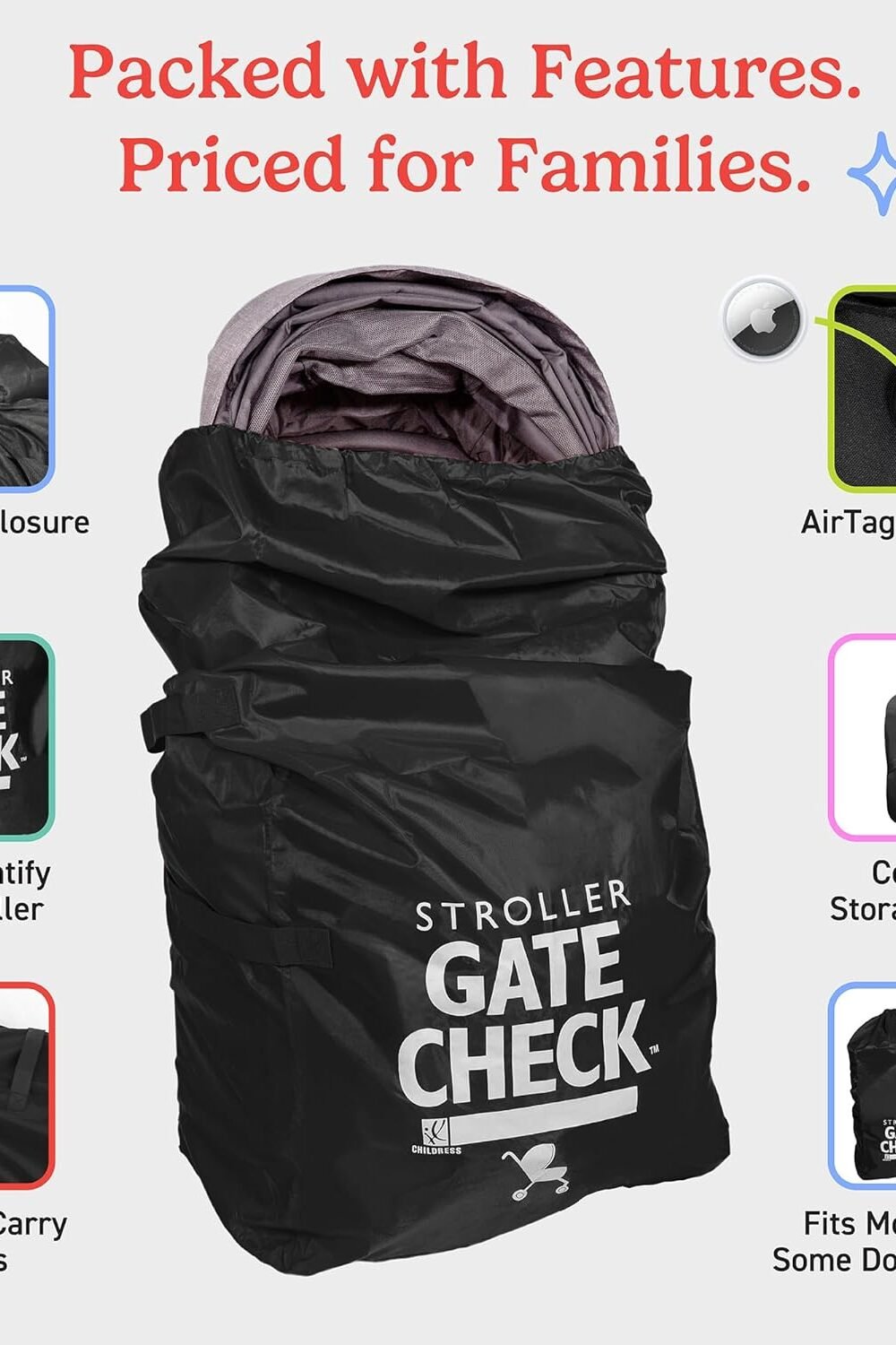 J.l. Childress Gate Check Bag Double Strollers - Black - Image 4