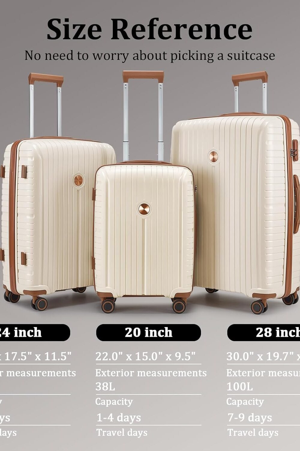 Joyway Lightweight Hardshell Luggage Set - Beige - Image 3