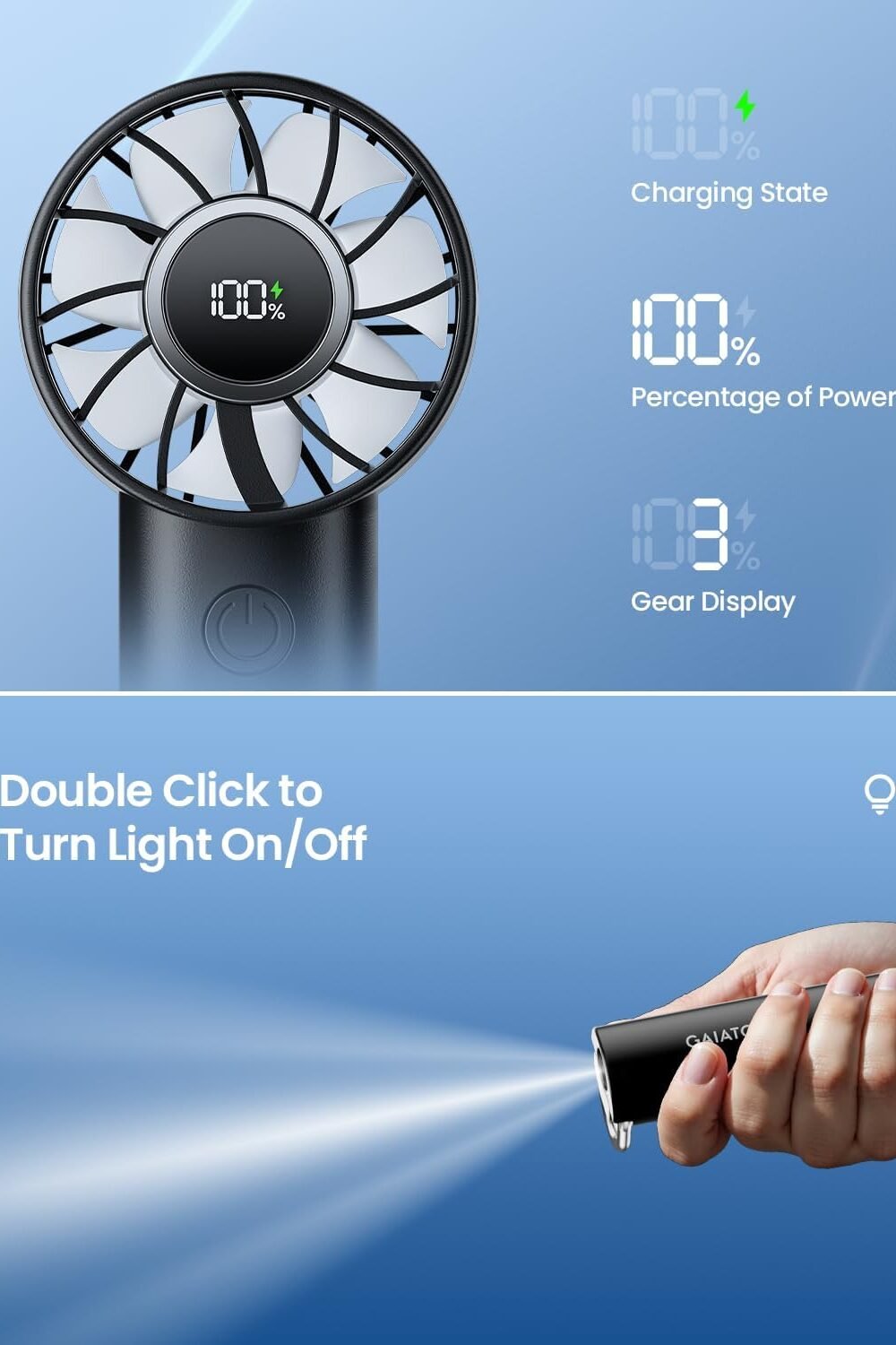 Gaiap Portable Usb Rechargeable Handheld Fan - Image 3