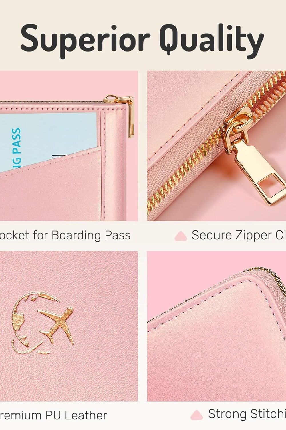 Light Blue Rfid Passport Holder With Zipper Closure - Image 3