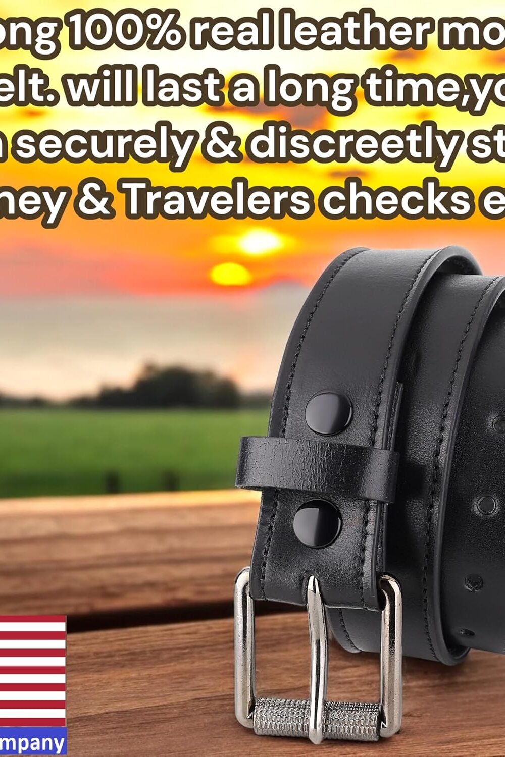 Men'S Full Grain Leather Belt With Hidden Zipper Pocket - Image 3