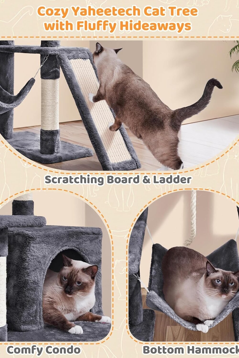 Yaheetech Large Multi-Level Cat Ee With Hammock Scratch Post - Image 3