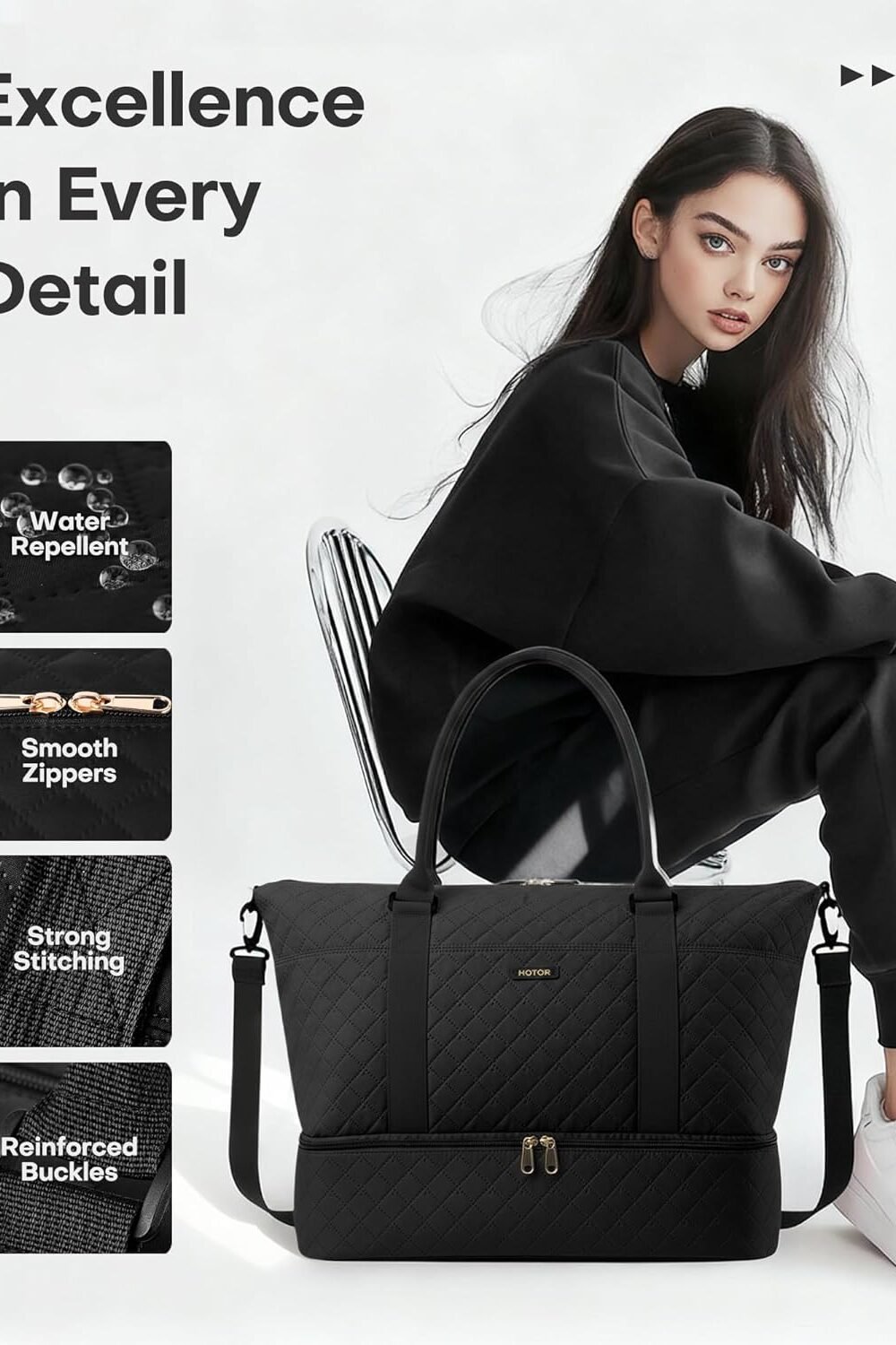 Hotor Women'S Weekender Duffel Bag With Shoe Compartment - Image 6