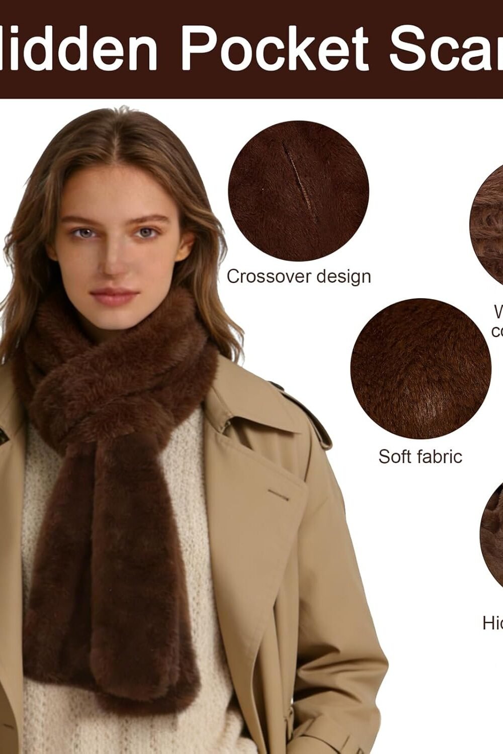 Women'S Faux Fur Scarf With Hidden Pocket - Image 3