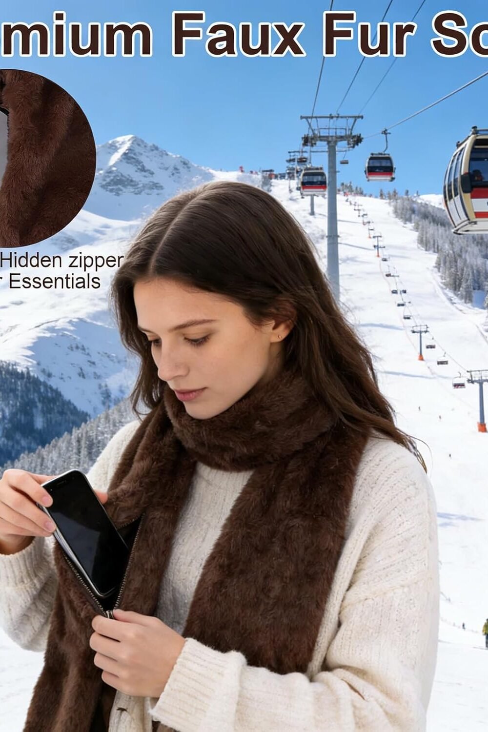 Women'S Faux Fur Scarf With Hidden Pocket - Image 4