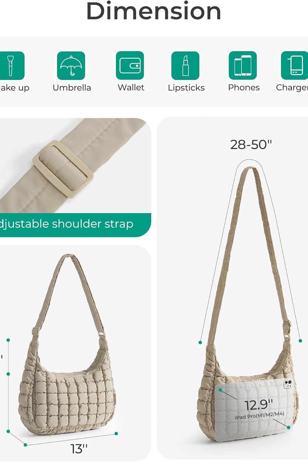 Quilted Crossbody Hobo Bag Women 5 Quilted Crossbody Hobo Bag Women - Image 5