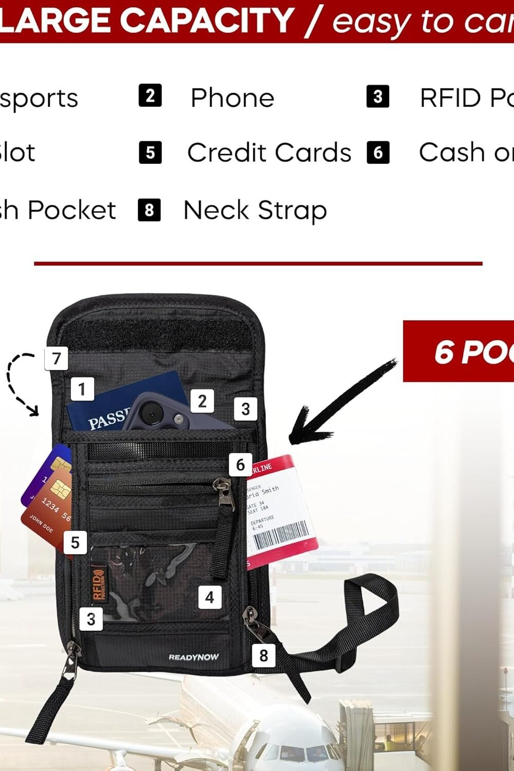 Vel Rfid Neck Wallet Passport Holder - Lightweight Secure - Image 6