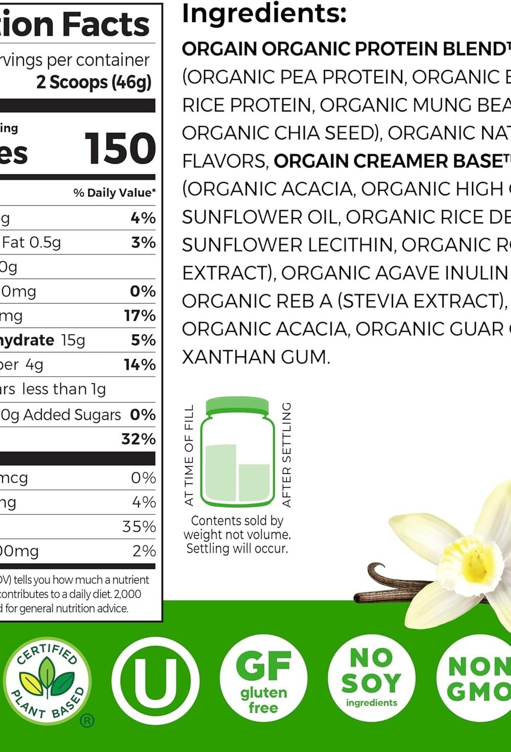 Organic Vegan Prote Powder - Vanilla Bean Flavor - Image 3