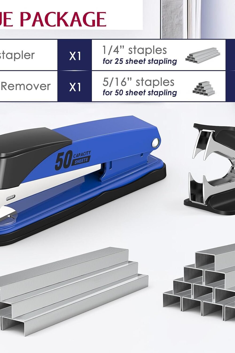 Heavy Duty Metal Stapler With Staples Remover - Blue - Image 3