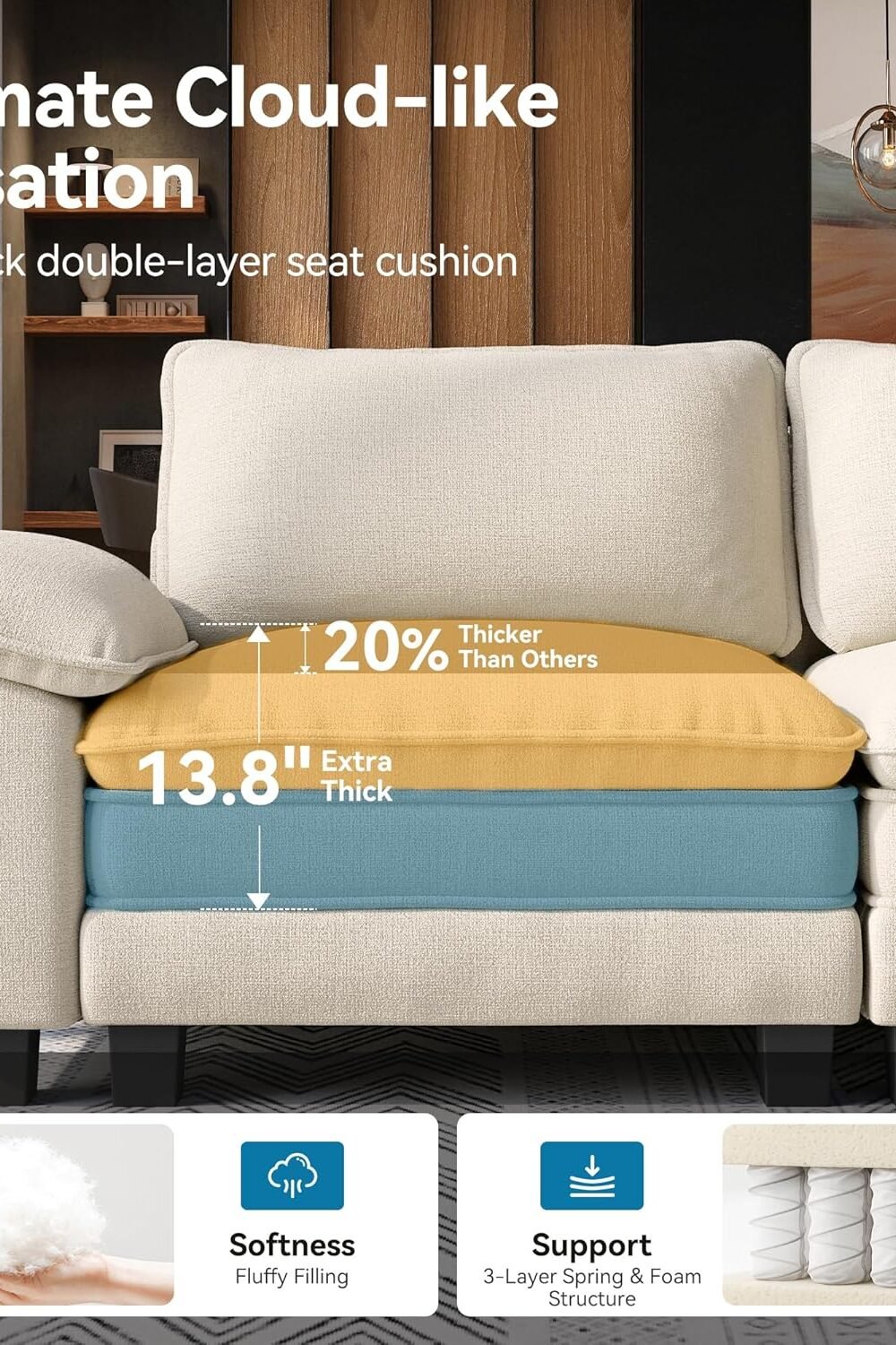 Oversized Beige Loveseat And Chair Set - Modern Chenille Sof - Image 3