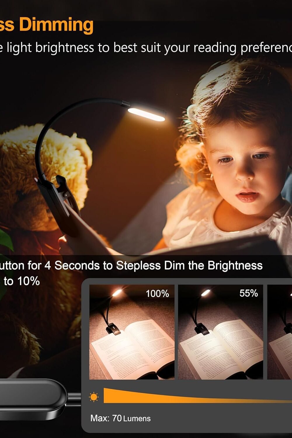 Grit Led Rechargeable Book Light - Djustable Brightness - Image 3
