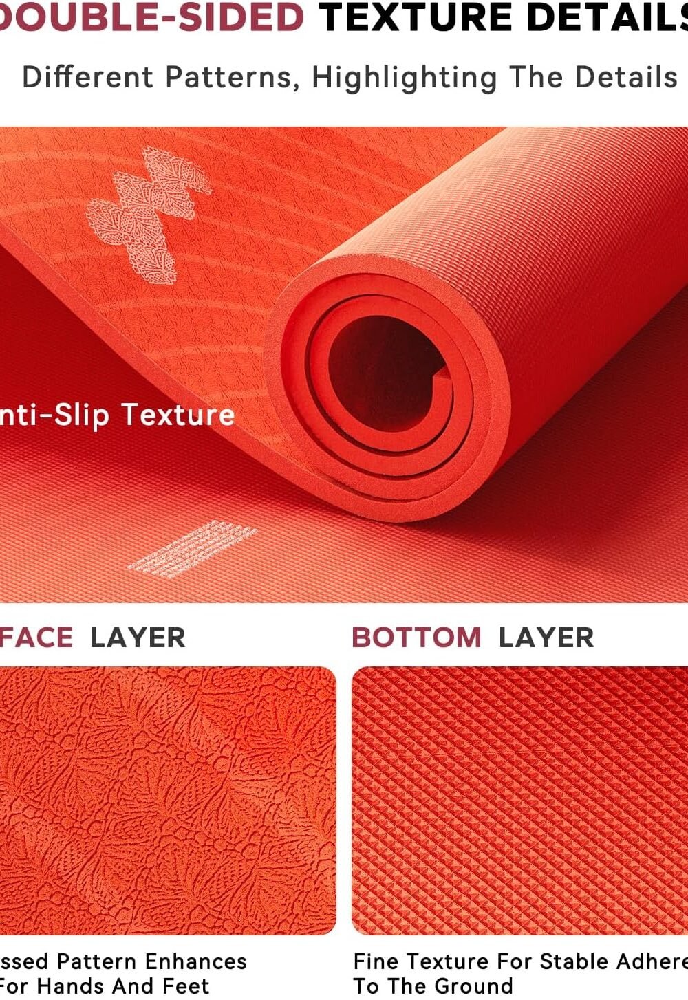 HPBER Extra Large Non-Slip Yoga Mat - Orange 3 Hpber Extra Large Non-Slip Yoga Mat - Orange - Image 3