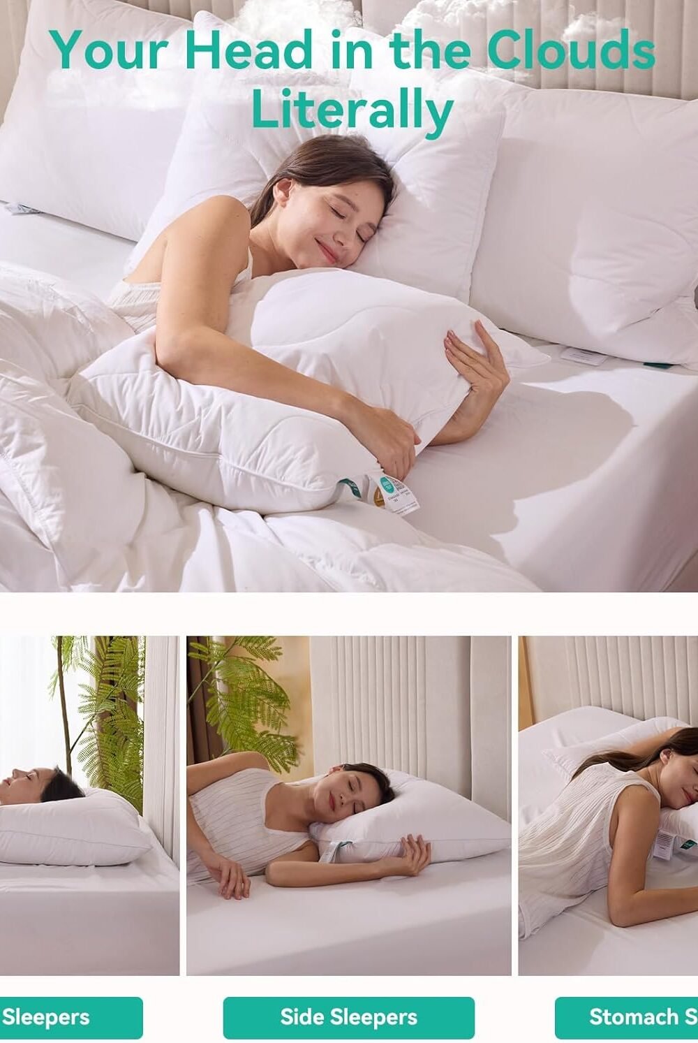 Standard Size White Goose Down Pillows - Soft Support 3 Standard Size White Goose Down Pillows - Soft Support - Image 3