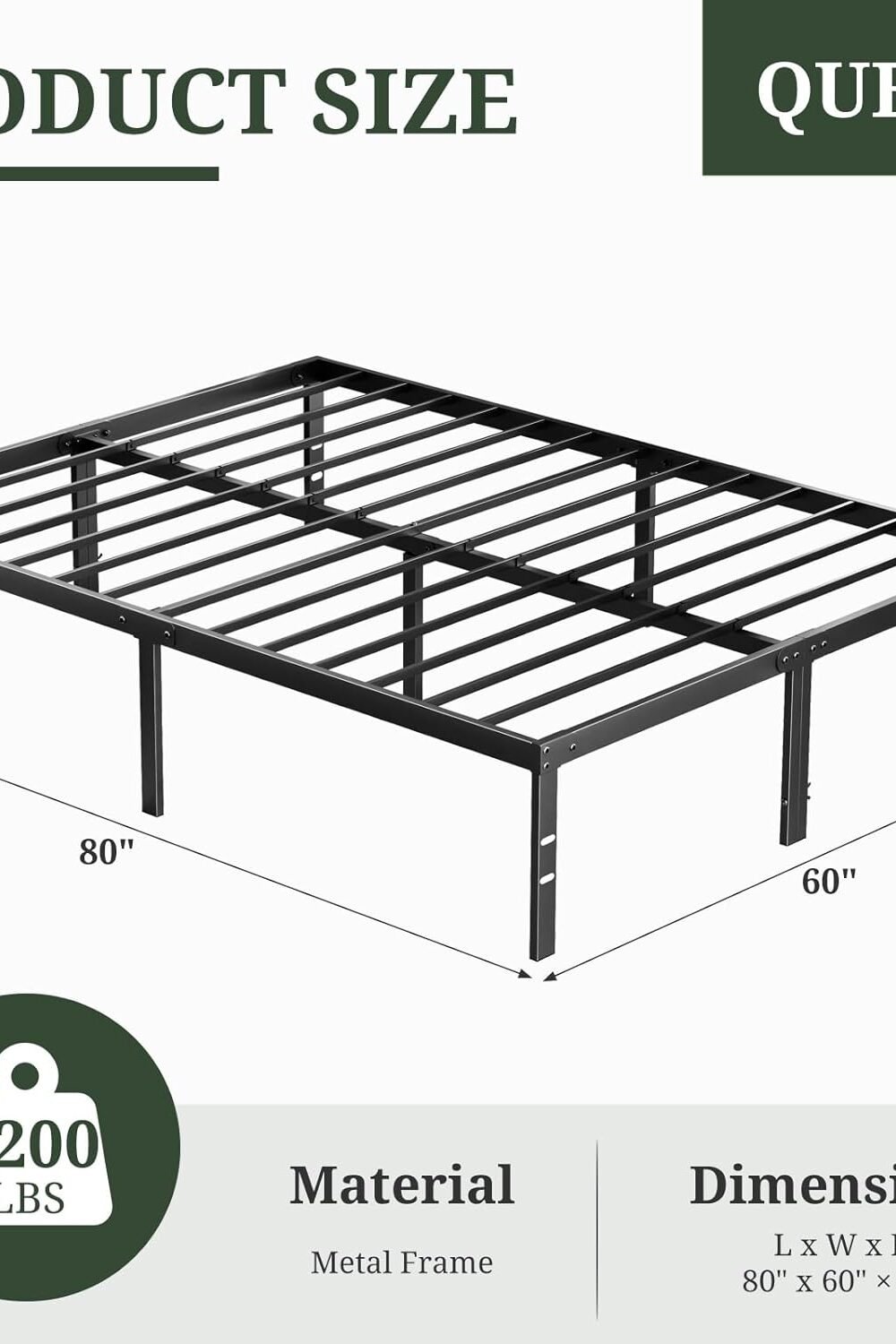 Queen Size Metal Bed Frame With Steel Slats - Image 4
