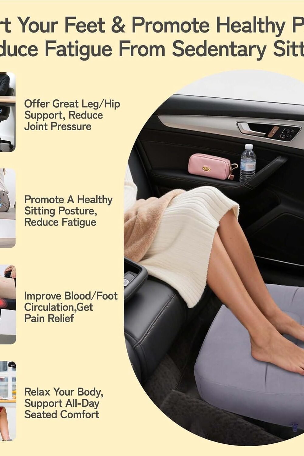 Portable Inflatable Foot Rest Pillow - Grey - Image 6