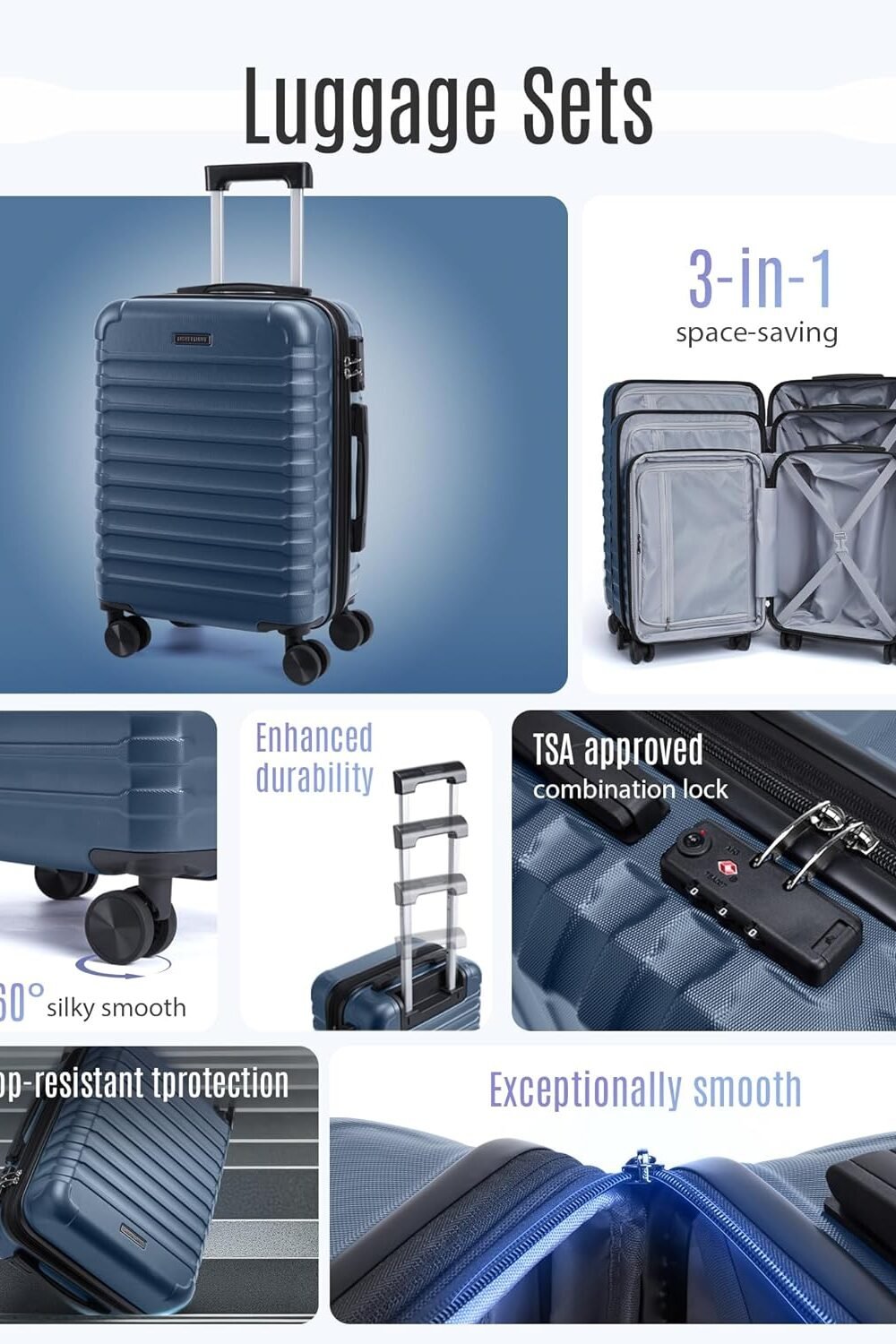 Durable Light Flight Luggage Set - Piece Hard Shell Suitcase - Image 3