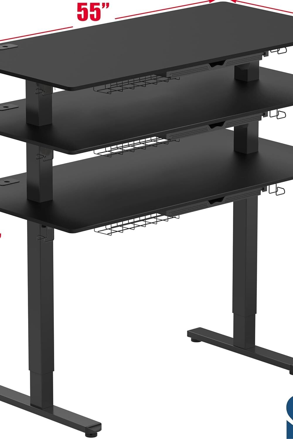 Height Djustable Electric Standg Desk With Drawer - Black - Image 3