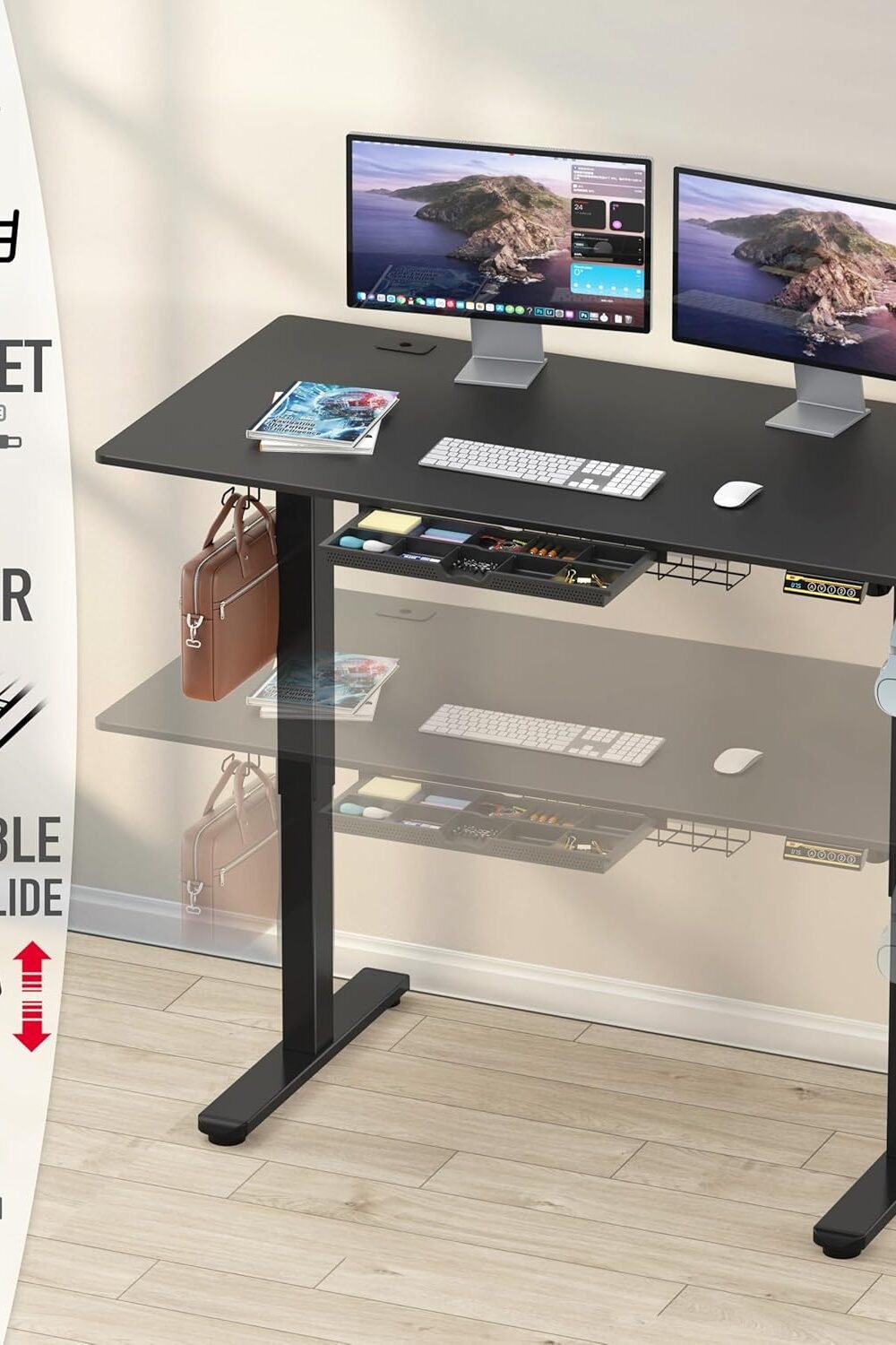 Height Djustable Electric Standg Desk With Drawer - Black - Image 4