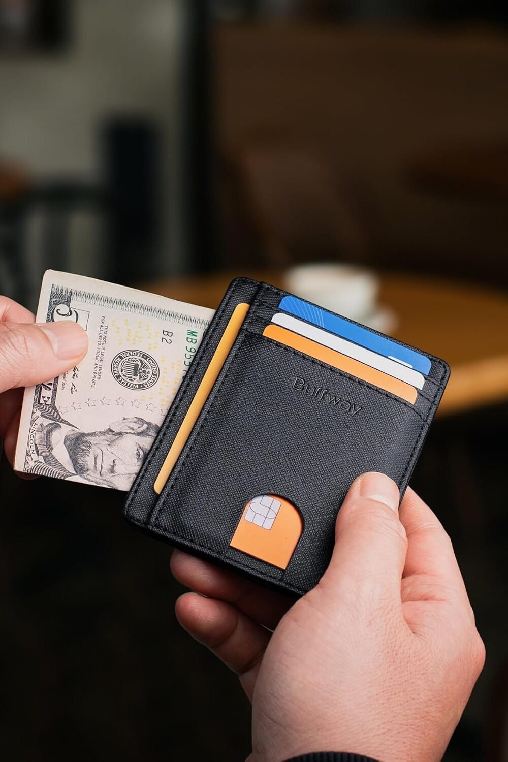 Buffway Slim Rfid Blockg Leather Wallet - Black - Image 6