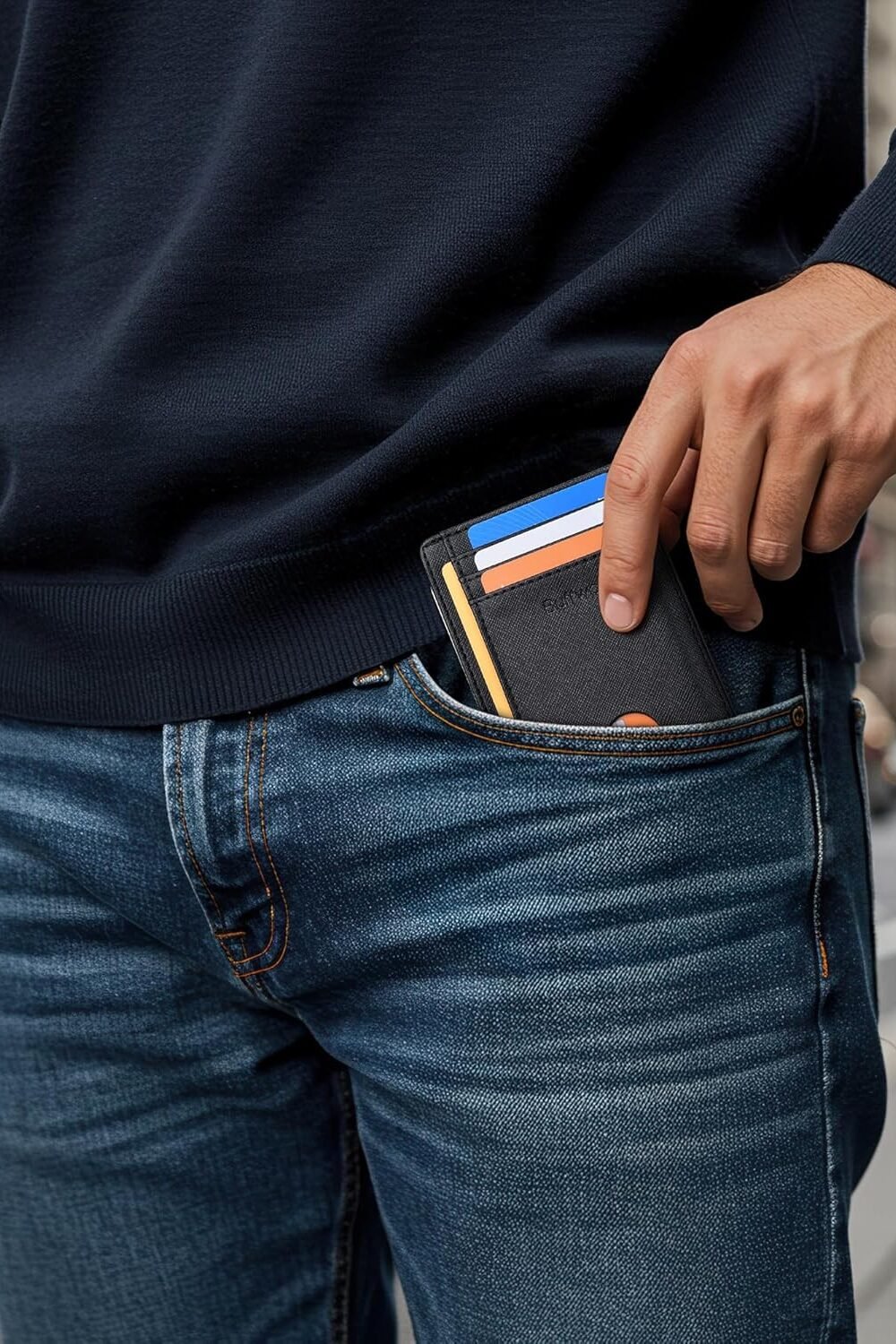 Buffway Slim Rfid Blockg Leather Wallet - Black - Image 7