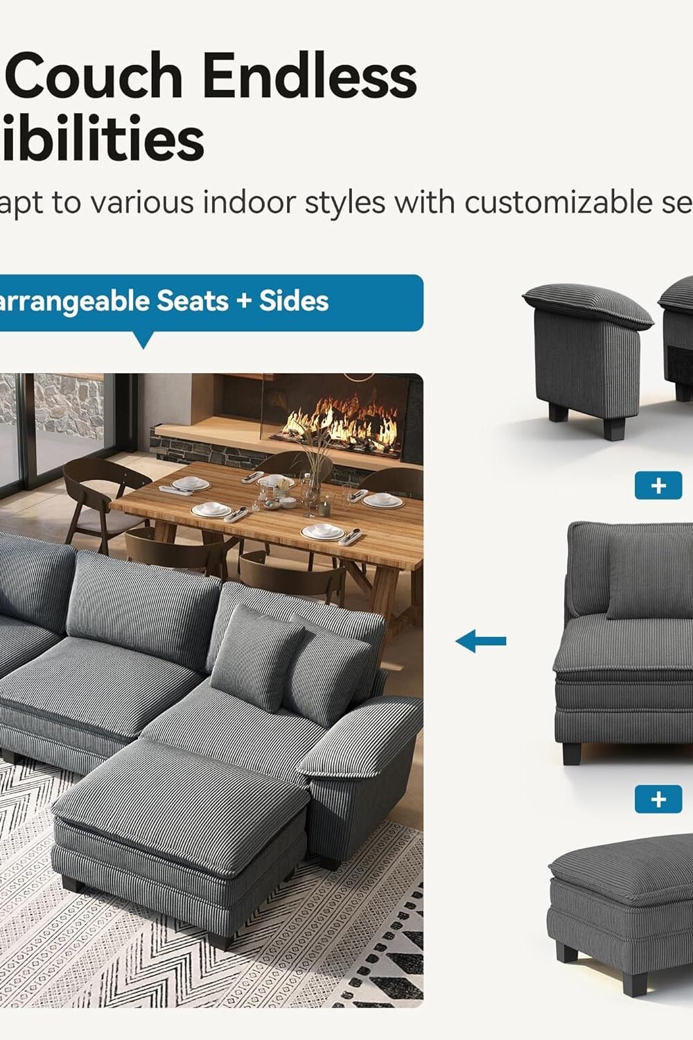 Oversized L-Shaped Cloud Couch - Modern Grey Sectional Sofa - Image 8