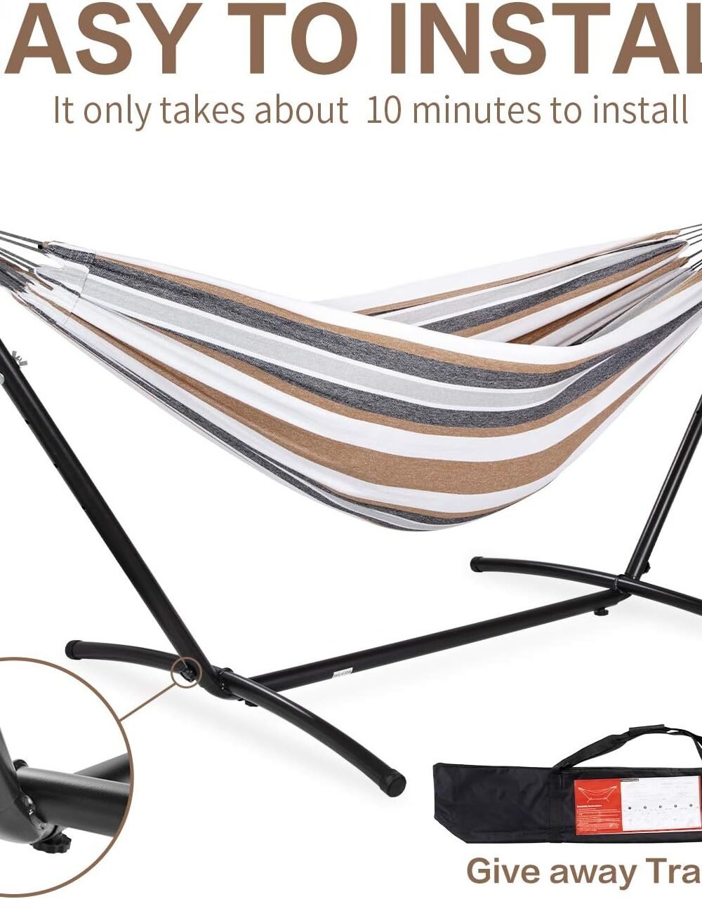 Pneut Portable Double Hammock With Stand - Heavy-Duty Steel - Image 6