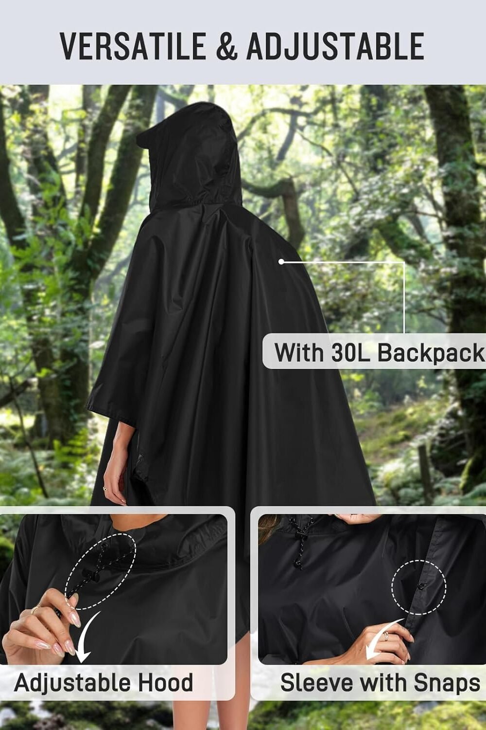 Saphirose Waterproof Hooded Poncho Jacket Dults - Image 6