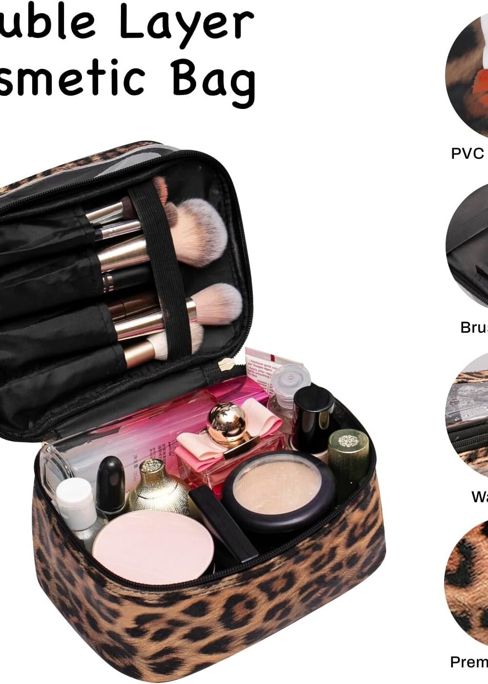 Waterproof Double-Layer Leopard Makeup Bag - Image 3