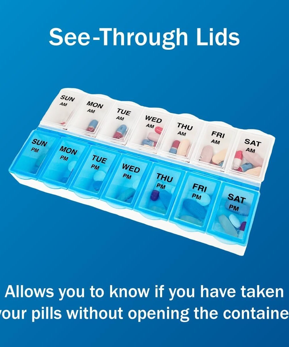 Large M/Pm Pill Organizer With Blue Lids - Image 5