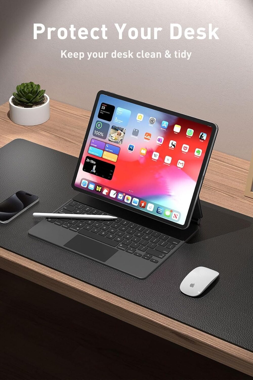Non-Slip Waterproof Pu Leather Desk Pad - Black - Image 3