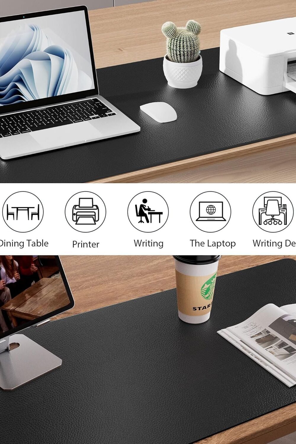 Non-Slip Waterproof Pu Leather Desk Pad - Black - Image 5