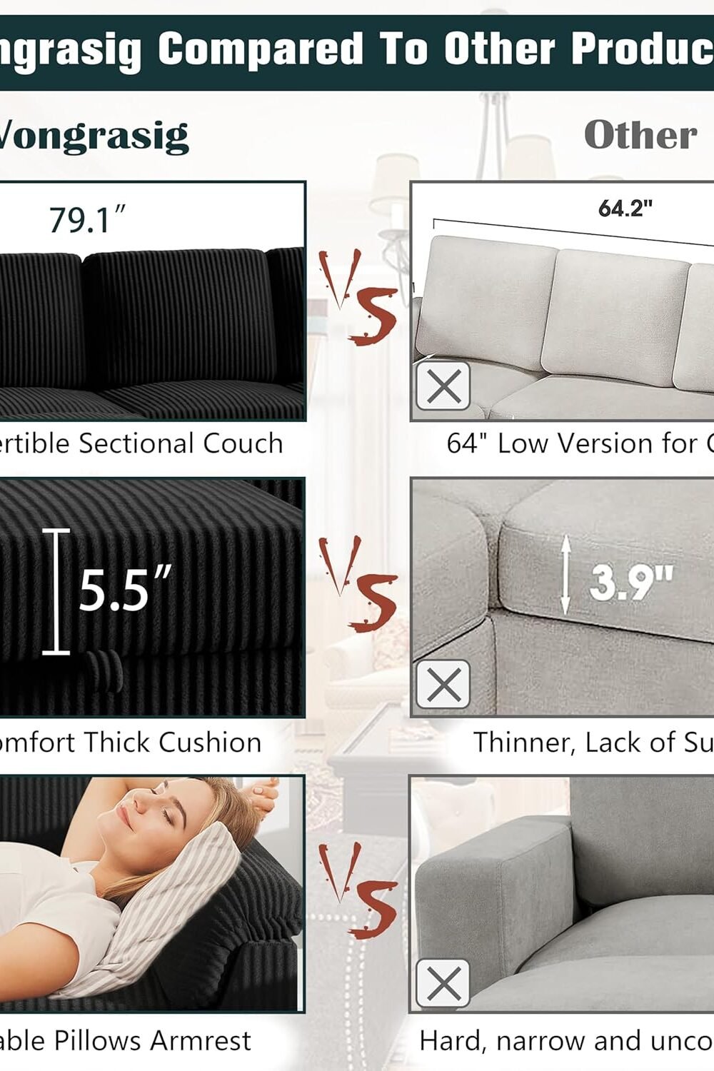 Convertible L-Shaped Sectional Sofa With Srage - Black - Image 6