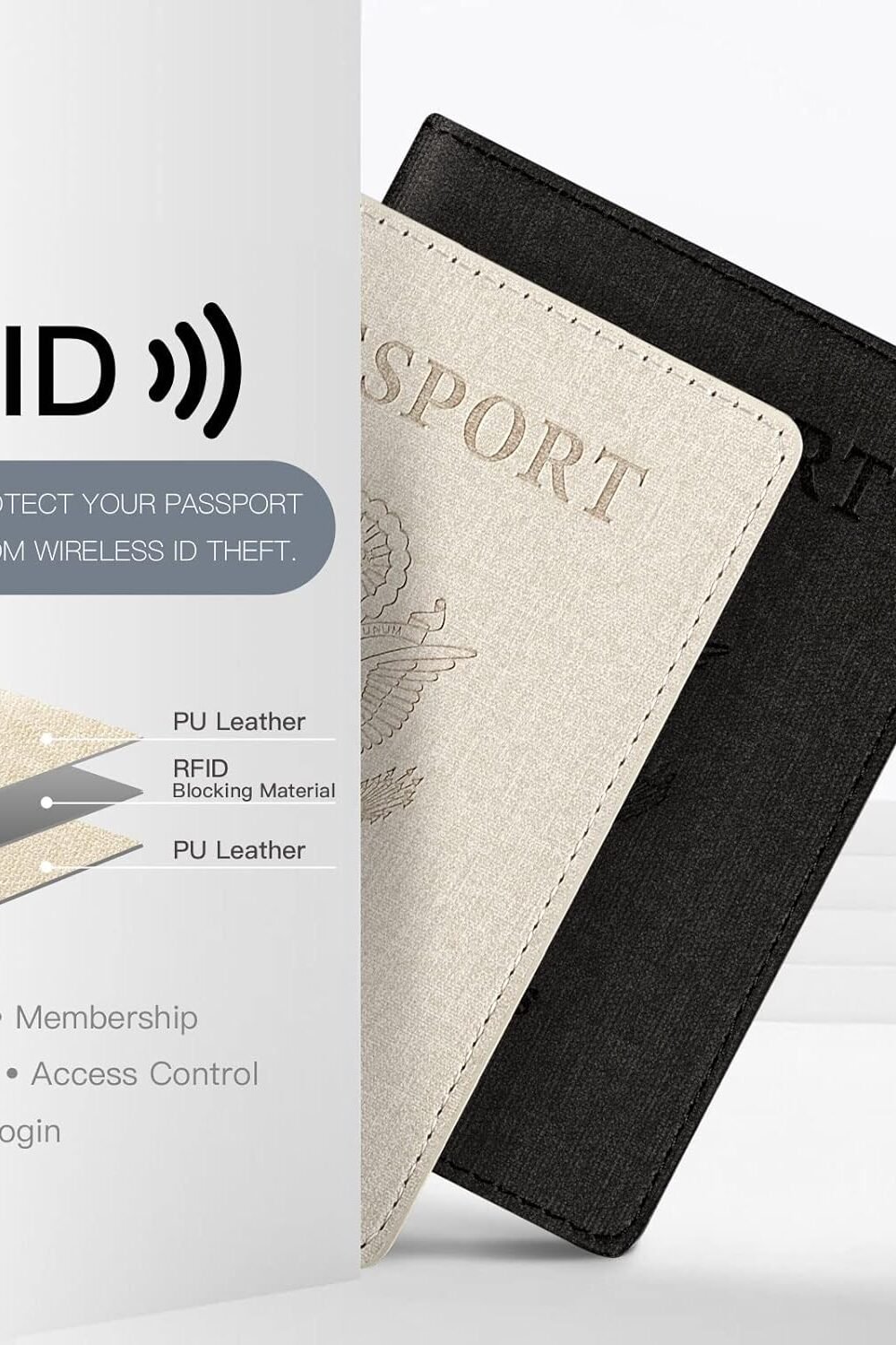 Rfid Passport Cover With Card Slots - White/Black - Image 3