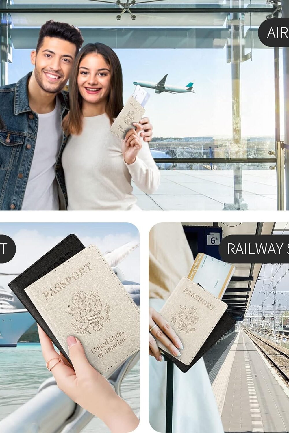 Rfid Passport Cover With Card Slots - White/Black - Image 6