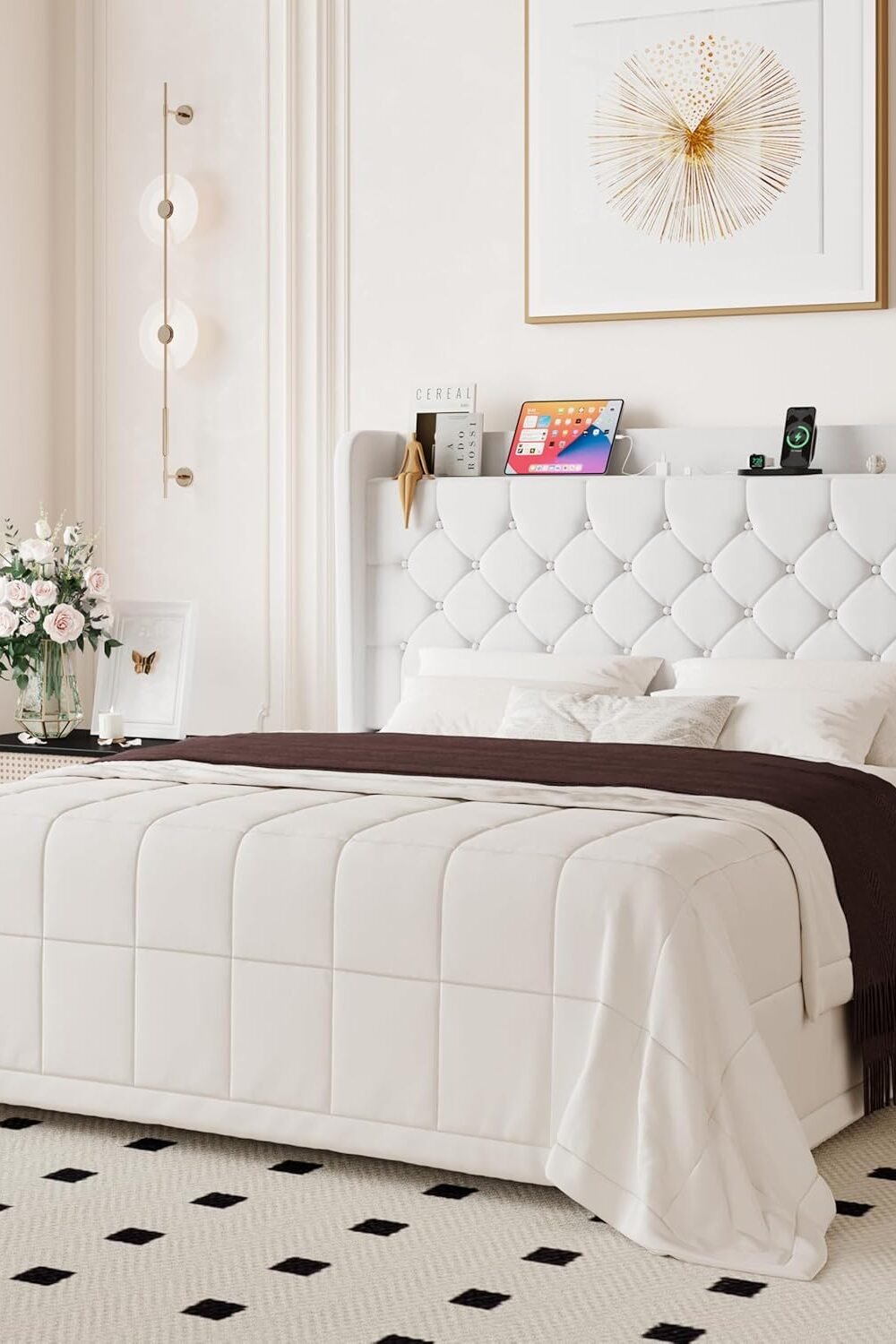 Queen Size Velvet Bed Frame With Usb Chargg Station - Image 3