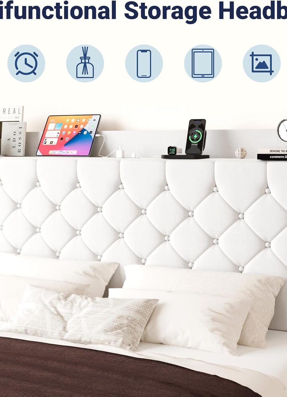 Queen Size Velvet Bed Frame With Usb Chargg Station - Image 4