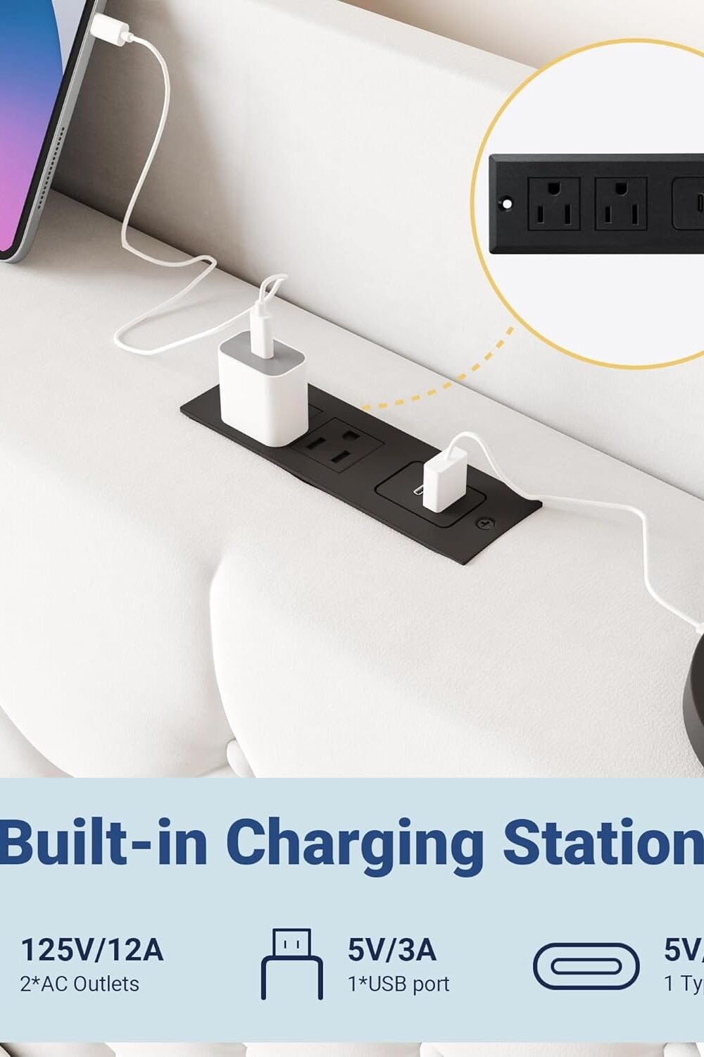 Queen Size Velvet Bed Frame With Usb Chargg Station - Image 5