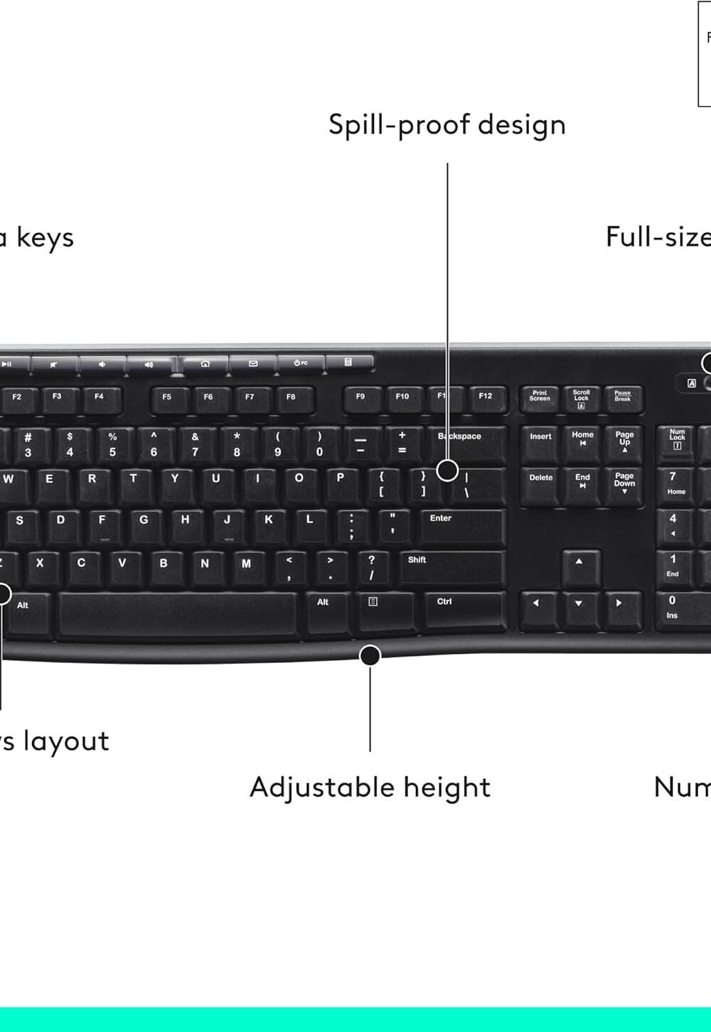 Logitech K Wireless Keyboard - Full-Size With Number Pad - Image 8