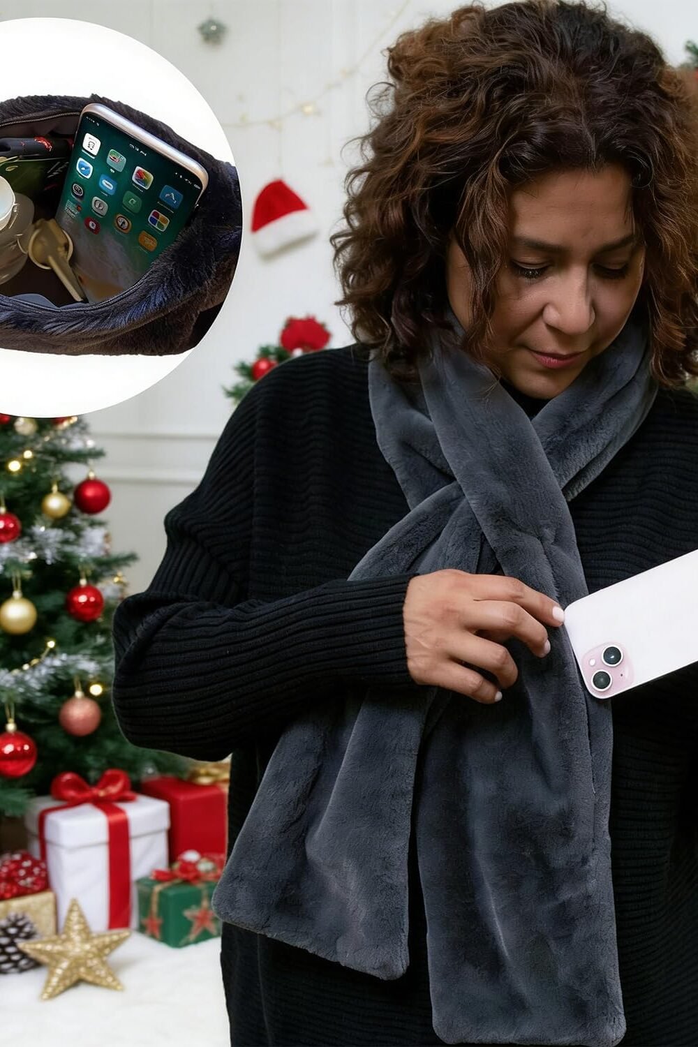 Faux Fur Scarf With Hidden Zipper Pocket - Image 3