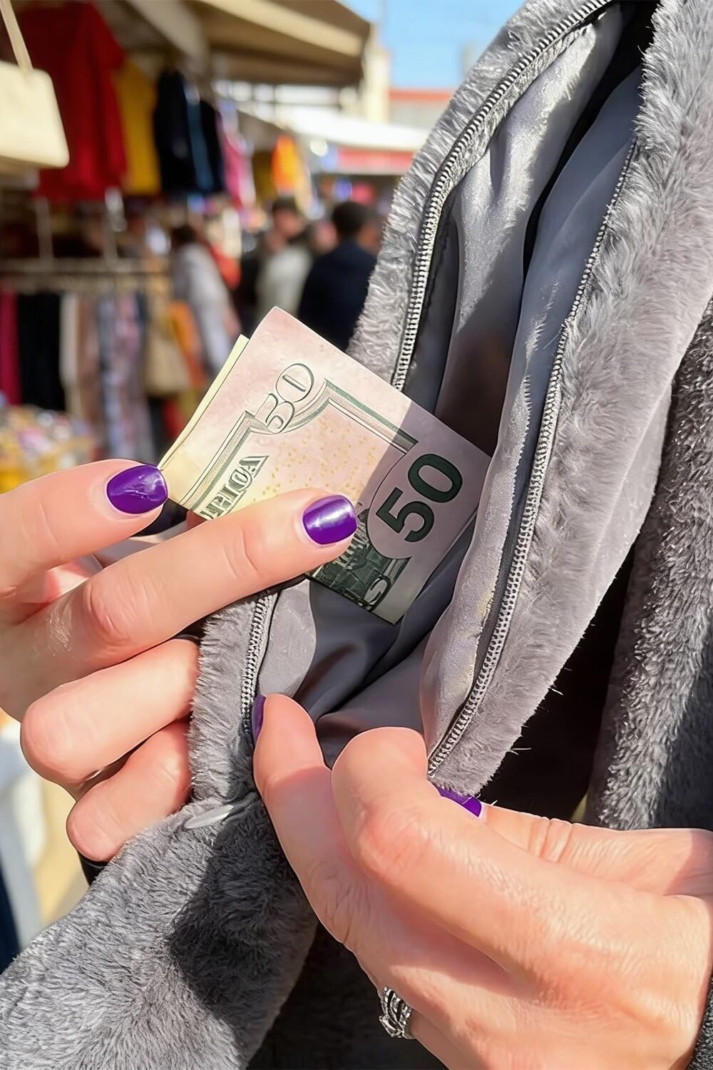 Faux Fur Scarf With Hidden Zipper Pocket - Image 4