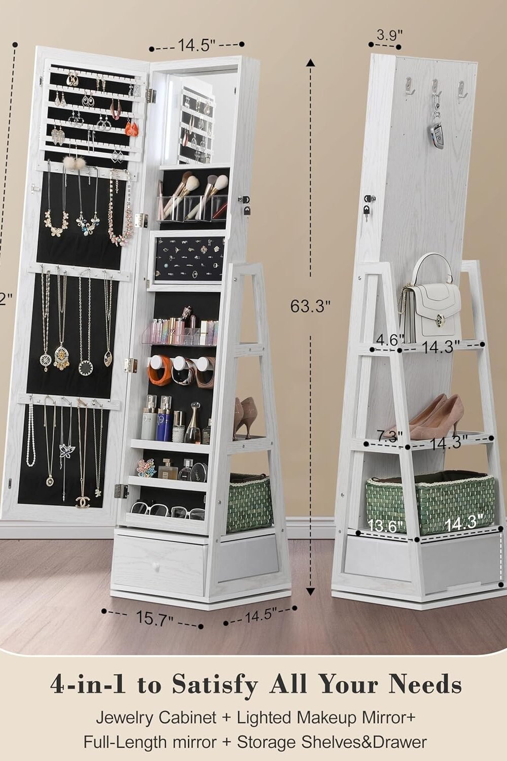 Nicetree Swivel Jewelry Cabet With Led Mirror - Image 5