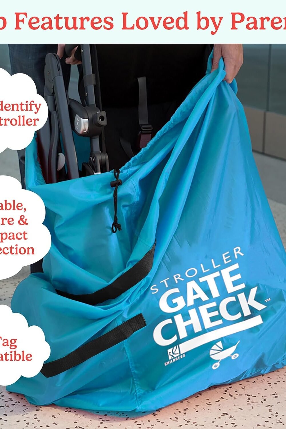 J.L. Childress Gate Check Bag Double Strollers - Neon Blue 3 J.l. Childress Gate Check Bag Double Strollers - Neon Blue - Image 3