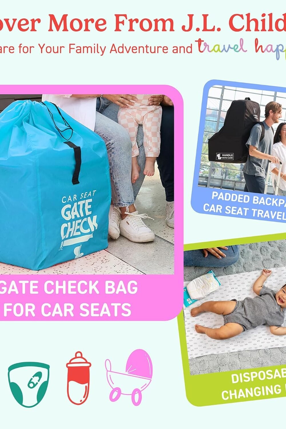 J.L. Childress Gate Check Bag Double Strollers - Neon Blue 9 J.l. Childress Gate Check Bag Double Strollers - Neon Blue - Image 9