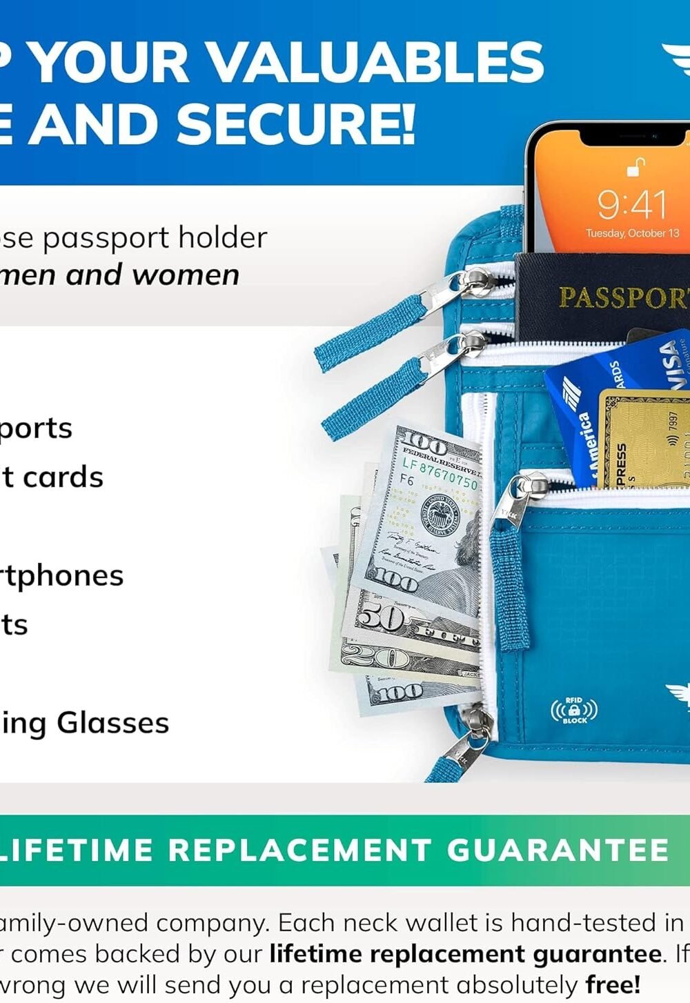 Hero Rfid Neck Wallet - Concealed Passport Holder - Image 3