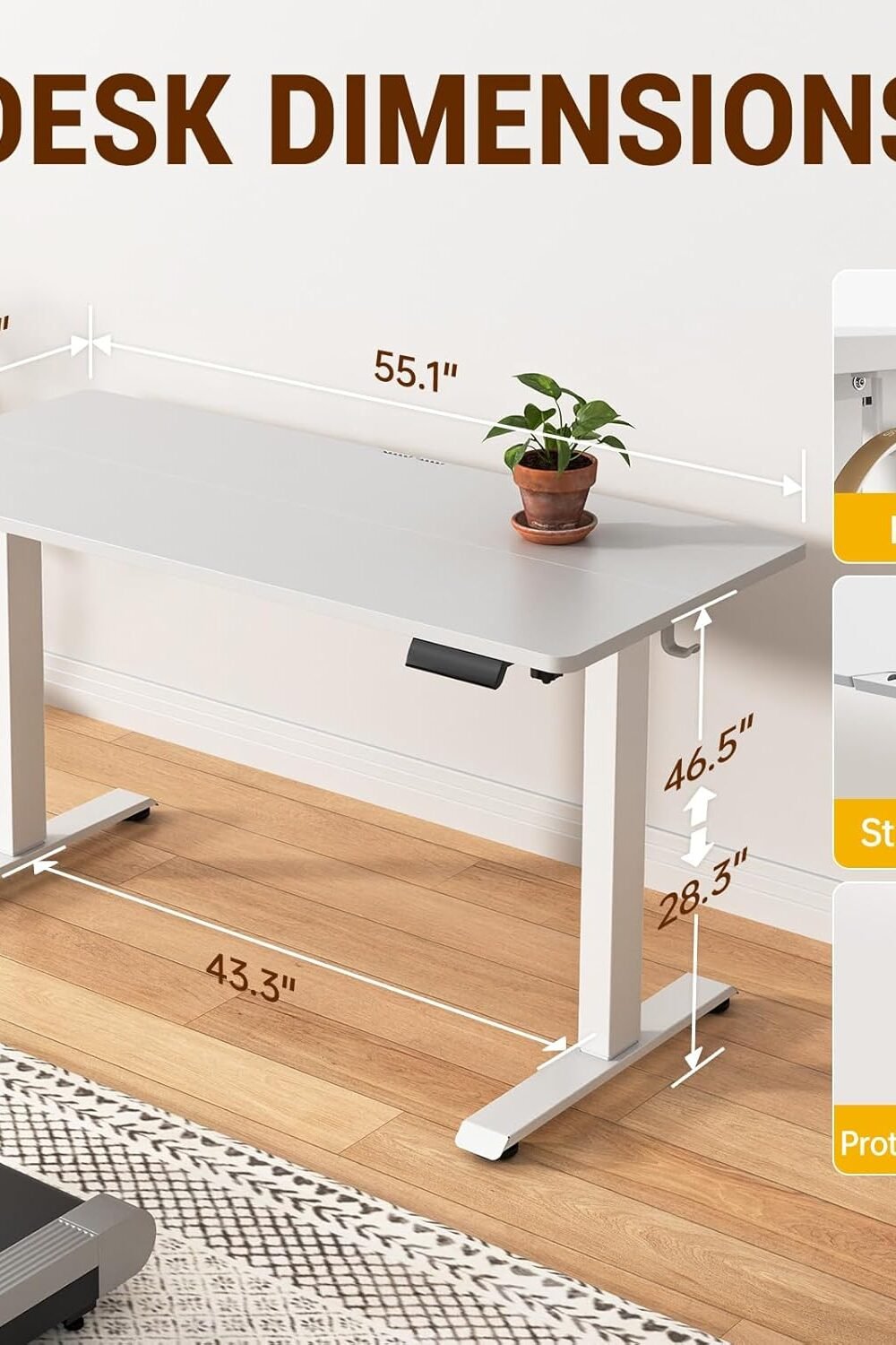 Veken Djustable Electric Standg Desk - White - Image 3