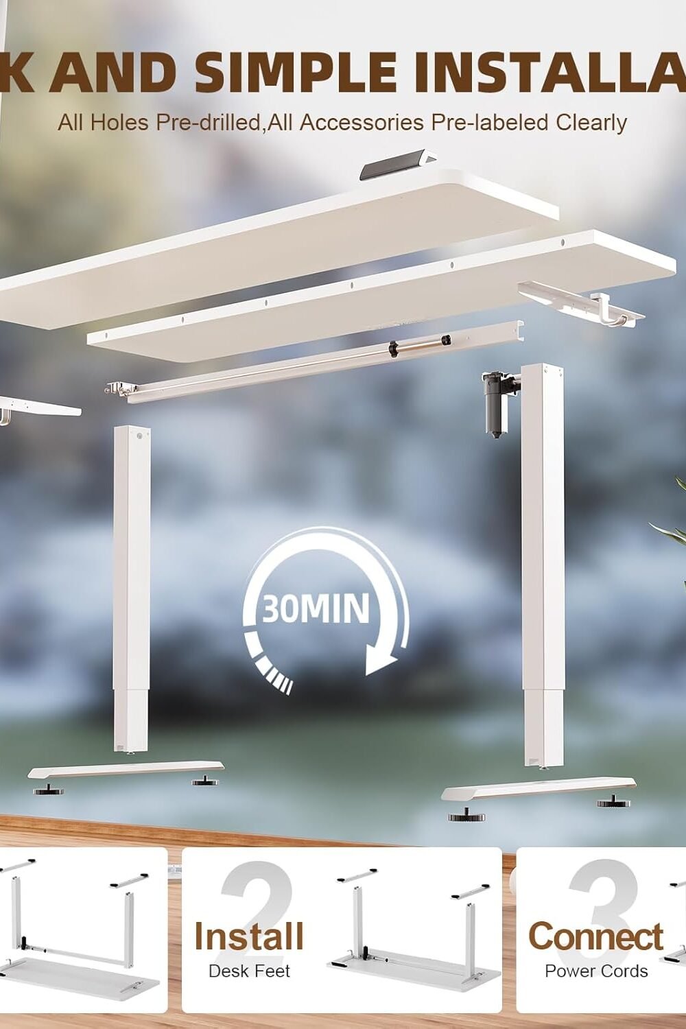 Veken Djustable Electric Standg Desk - White - Image 5