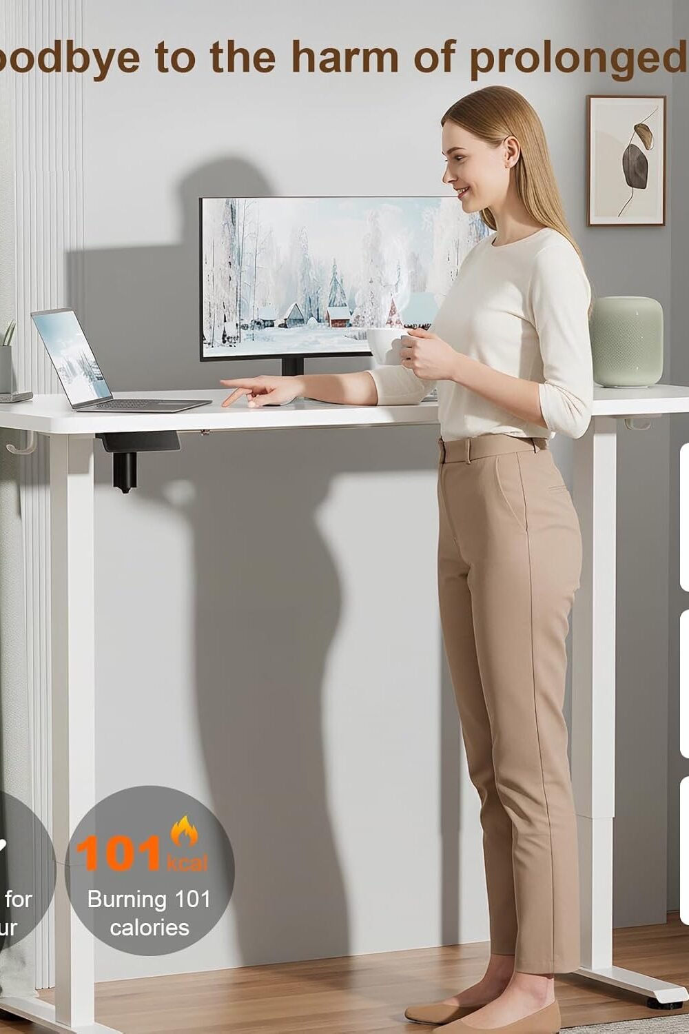 Veken Djustable Electric Standg Desk - White - Image 8