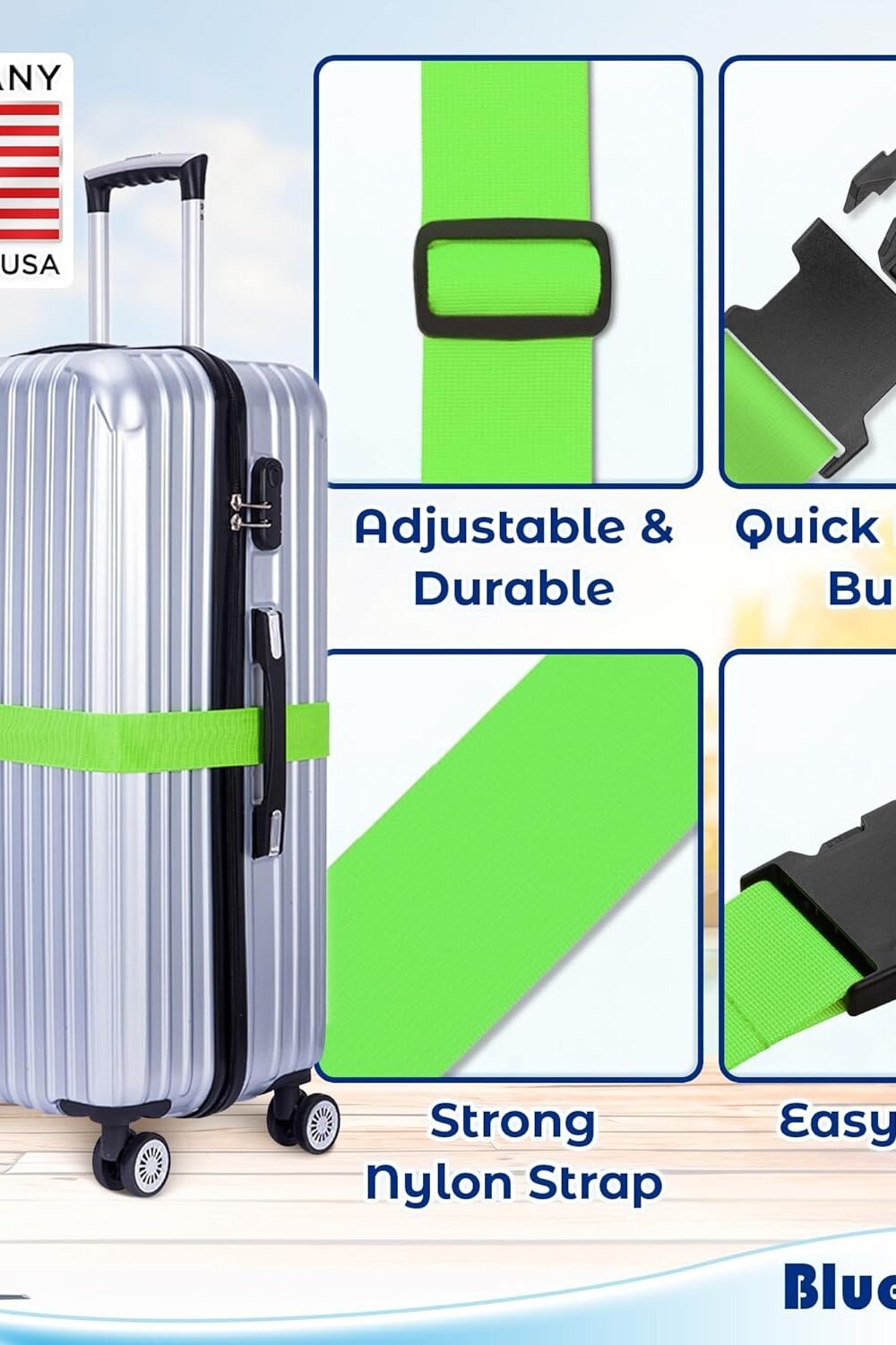 Premium Neon Green Luggage Straps - Djustable - Image 6