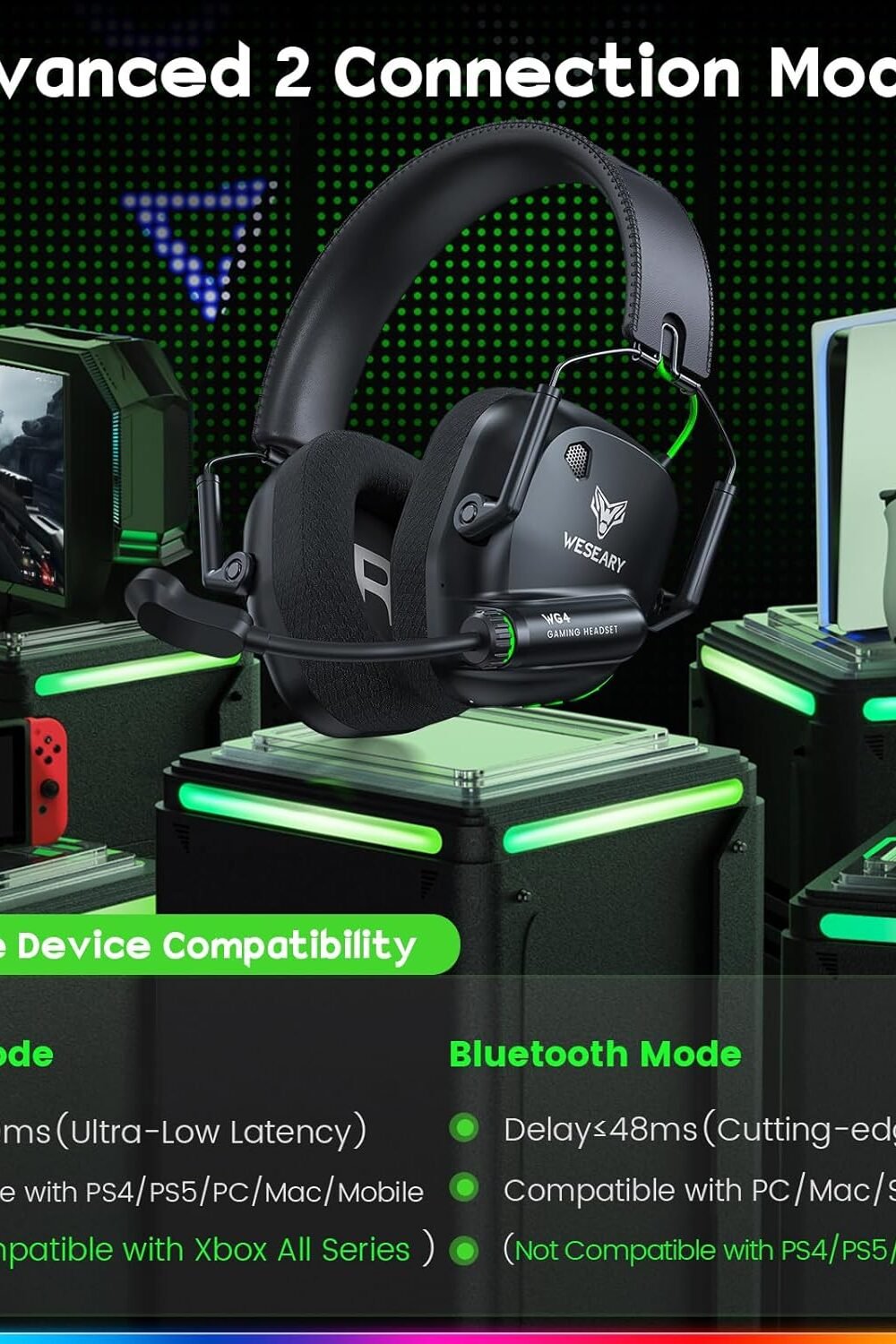 Wireless Gamg Headset With Microphone - Dual-Mode Blueoth - Image 5
